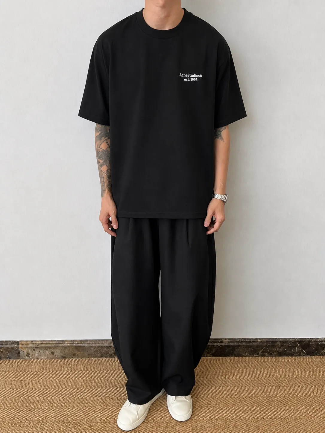 Acne*Studios*2026Ss exclusive couple Hot Sale g high-count T-shirt "different currency fabric" short-sleeved tee negative ion upper body is very comfortable, Same Style half-sleeve for men and women, dropped shoulders and loose fit Color: Black White Coffee Brown Size: S (90-130 pounds) M (125-150 pounds) L (135-165 pounds) XL (160-190 pounds) XXL (185 pounds)